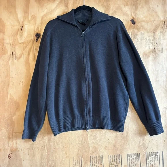 J. Ferrar 100% Cotton Long Sleeve Full Zip Gray Sweater Sz L - Picture 1 of 5